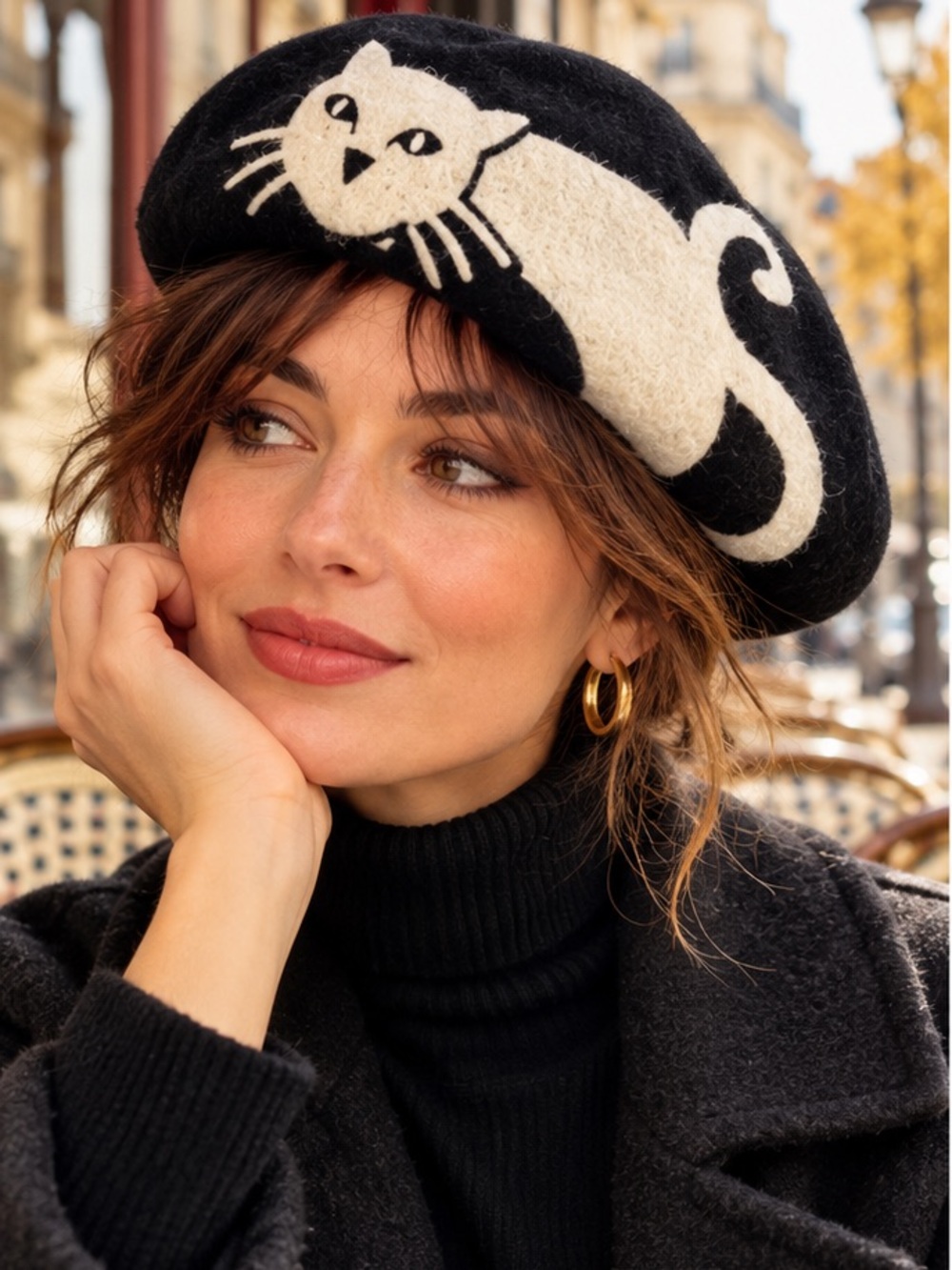 NWT -  1990s Cat Latitude  Sud Paris beret, made in France from 100% Wool